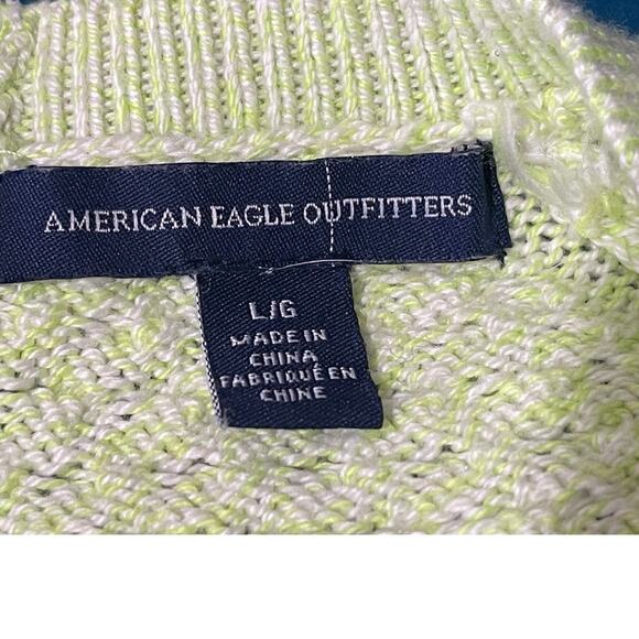 American Eagle Large Neon Open Cable Knit Sweater with Exposed Zipper  Y2K Style - Picture 6 of 10